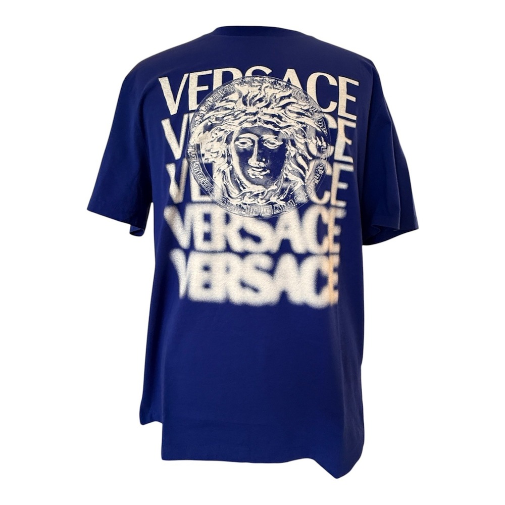 Versace 1013302 Medallion Medusa T-shirt, Royal Blue Cotton, Medium